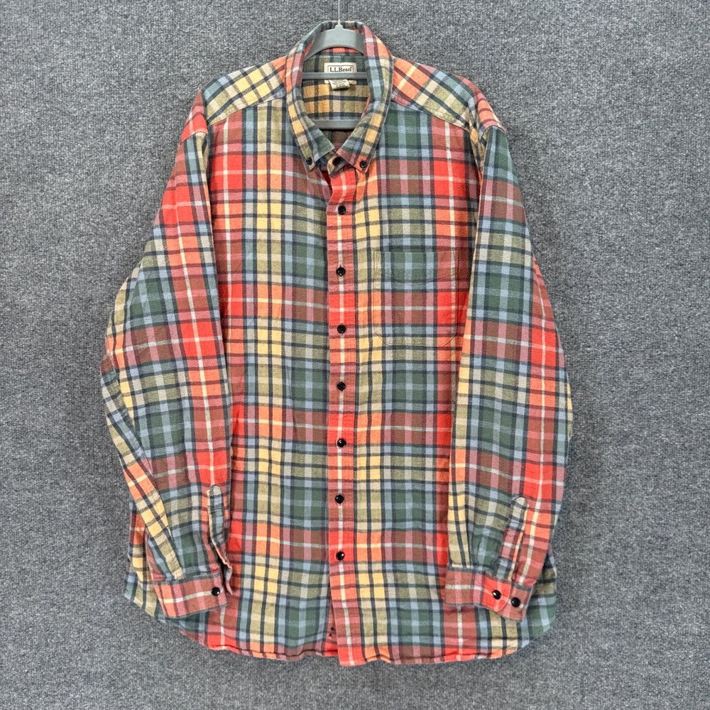 L.L Bean Flannel Shirt Mens XL Tall Multicolor Plaid Button Down Traditional Fit